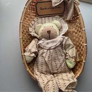 Vintage Style Teddy Bear in Basket